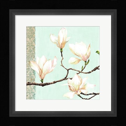 Framed Magnolias On Turquoise Print