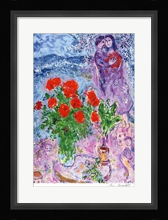Framed Red Bouquet With Lovers Print