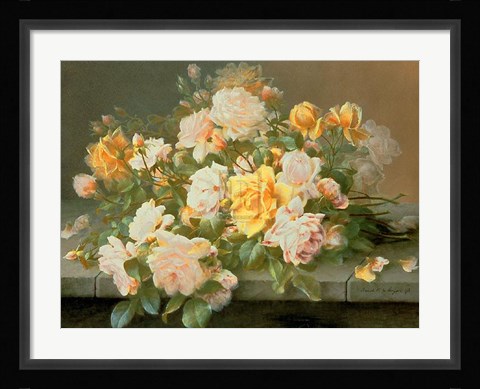 Framed Pink and Yellow Roses Print
