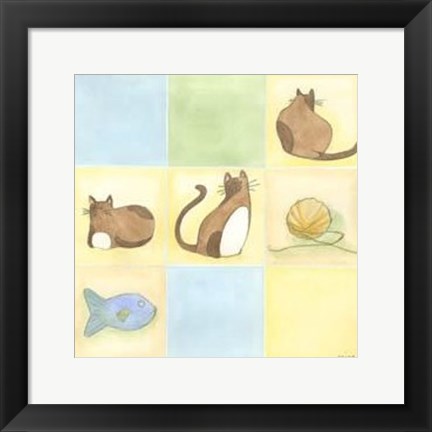 Framed Tic-Tac Cats In Blue Print