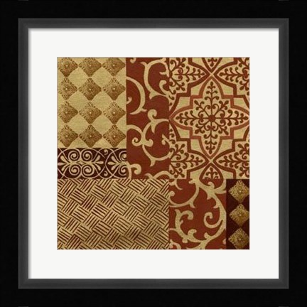 Framed Henna Patterns On Gold I Print