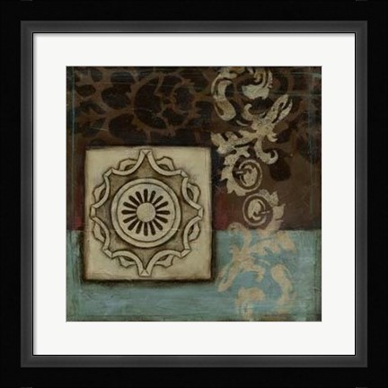 Framed Damask Tapestry Wrosette I Print