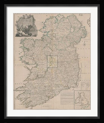 Framed Map of the Kingdom of Ireland, Print