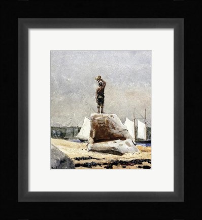 Framed Boy Hailing Schooners Print