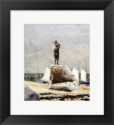 Framed Boy Hailing Schooners Print