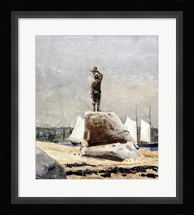 Framed Boy Hailing Schooners Print