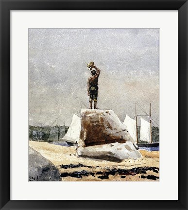 Framed Boy Hailing Schooners Print