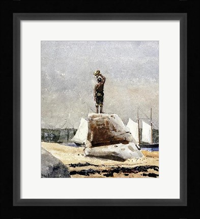 Framed Boy Hailing Schooners Print