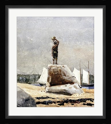Framed Boy Hailing Schooners Print