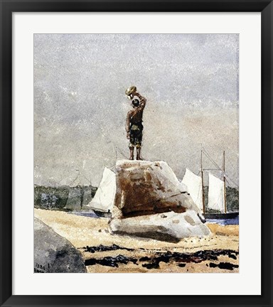 Framed Boy Hailing Schooners Print