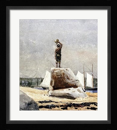 Framed Boy Hailing Schooners Print