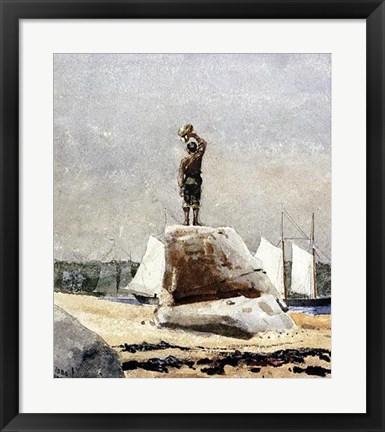Framed Boy Hailing Schooners Print