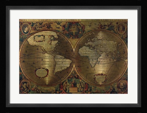 Framed Vintage World Map (metallic) Print