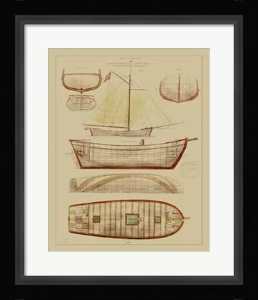 Framed Antique Ship Plan III Print