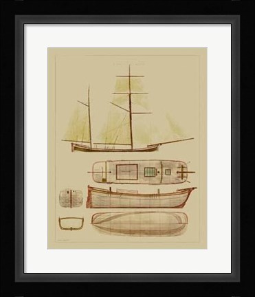 Framed Antique Ship Plan IV Print