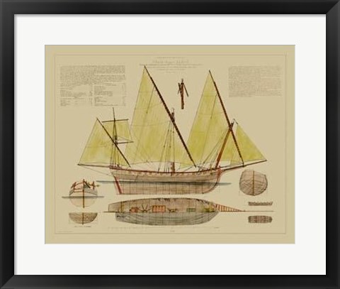Framed Antique Ship Plan V Print