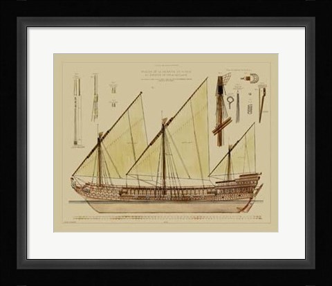 Framed Antique Ship Plan VI Print