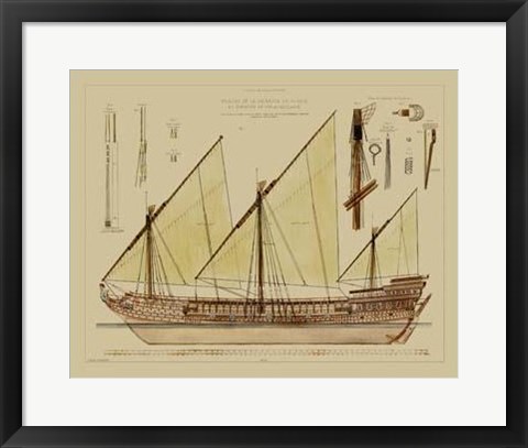 Framed Antique Ship Plan VI Print