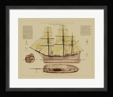 Framed Antique Ship Plan VII Print