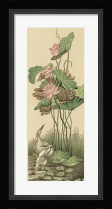 Framed Crane And Lotus Panel I Print