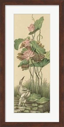 Framed Crane And Lotus Panel I Print