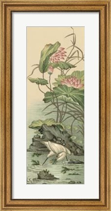 Framed Crane And Lotus Panel II Print