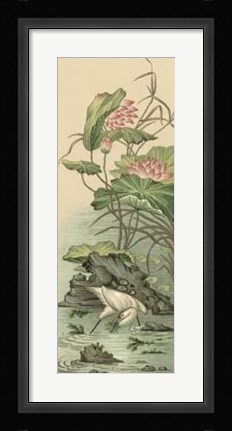 Framed Crane And Lotus Panel II Print