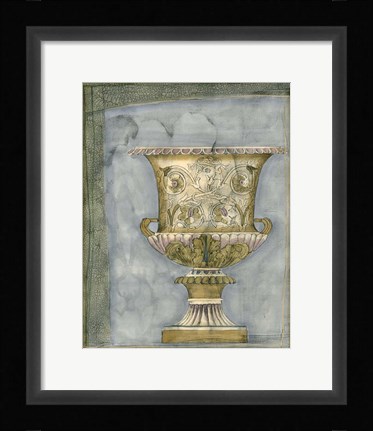Framed Small Urn And Damask I Print
