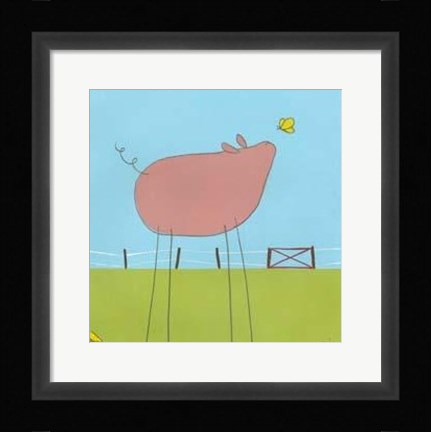 Framed Stick-Leg Pig I Print