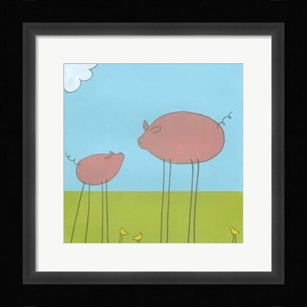 Framed Stick-Leg Pig II Print