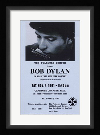 Framed Bob Dylan, Carnegie Hall, 1961 Print
