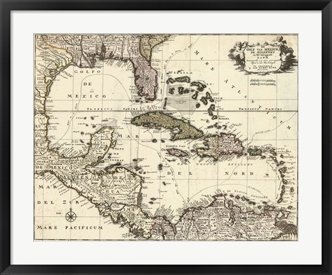 Framed Map of the Gulf of Mexico Print