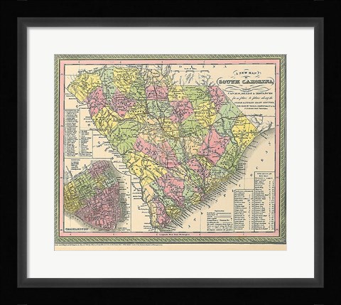 Framed New Map Of South Carolina Print