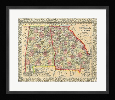 Framed County Map Of Georgia And Alabama Print