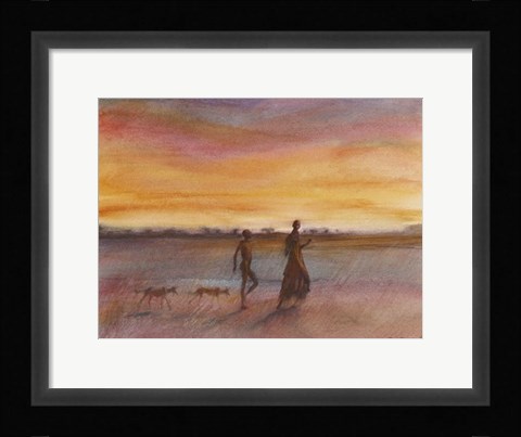 Framed Boy, Girl And Two Dogs Print