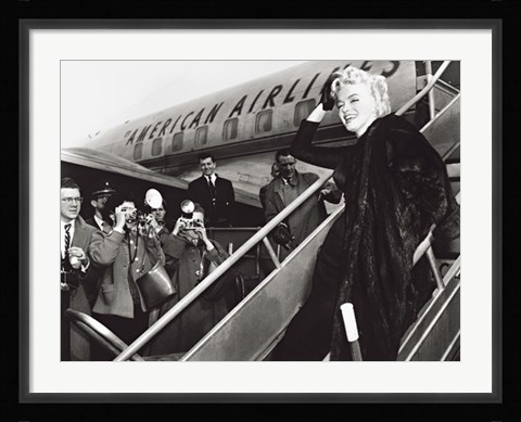 Framed Marilyn Monroe Boards Airplane, New York 1956 Print