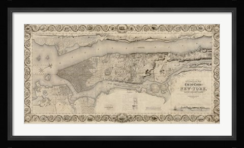 Framed City and Country of New York, 1836 Print