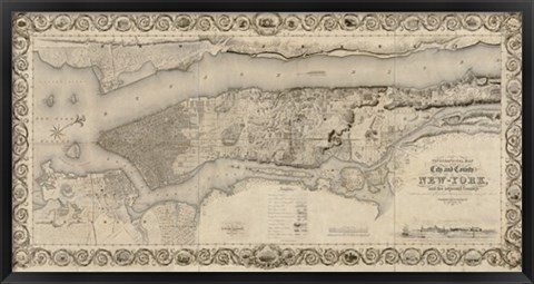 Framed City and Country of New York, 1836 Print