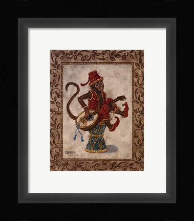 Framed Monkey With Mandolin Print