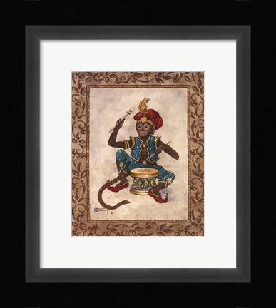Framed Monkey With Drum Print