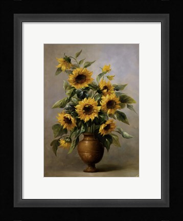 Framed Sunflowers In Bronze I Print