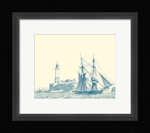 Framed Sailing Ships in Blue I Print