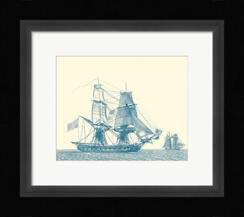 Framed Sailing Ships in Blue II Print