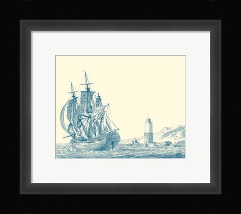 Framed Sailing Ships in Blue III Print
