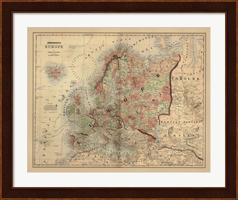 Framed Antique Map of Europe Print