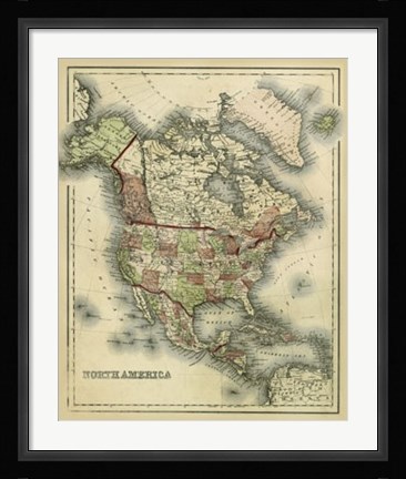 Framed Antique Map of North America Print