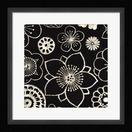 Framed Silver Floral Cascade I Print