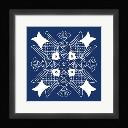 Framed Chinese Indigo Fish I Print