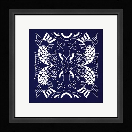 Framed Chinese Indigo Fish II Print