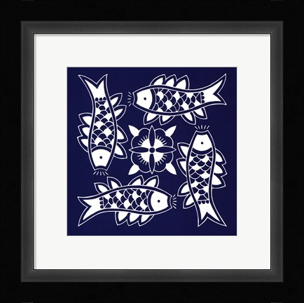Framed Chinese Indigo Fish III Print